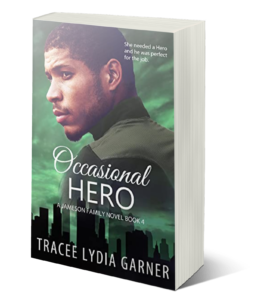 cover for the Occasional Hero features a young man with a short goatee, close cropped black hair, and army green shirt, with a green sky